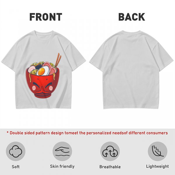Olive T-Shirt With Cute Cartoon Ramen Bowl Graphic