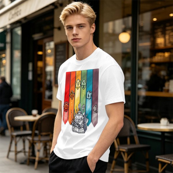 Dungeons and Dragons Polyhedral Dice Rainbow Graphic T-Shirt
