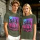 Olive T-Shirt With Neon Cyberpunk Warrior Women Graphic