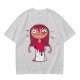 Olive Green T-Shirt With Creepy Cartoon Girl Print