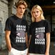 Olive t-shirt with screaming baby hippo and repeated A text