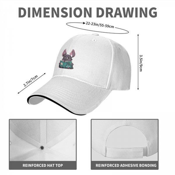 Black baseball cap with cute bat reading scary stories book print