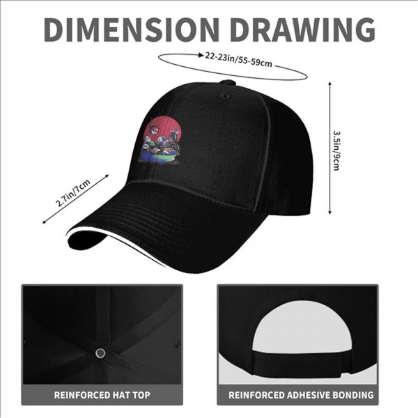 Black Baseball Cap With Playful Sushi Character Art Print