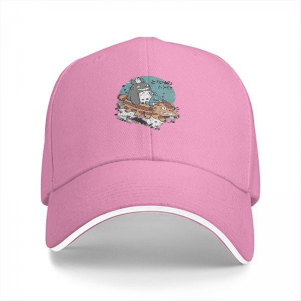 Black Baseball Cap with Totoro and Catbus Anime Graphic