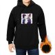 Black hoodie with four side-profile character grid graphic print
