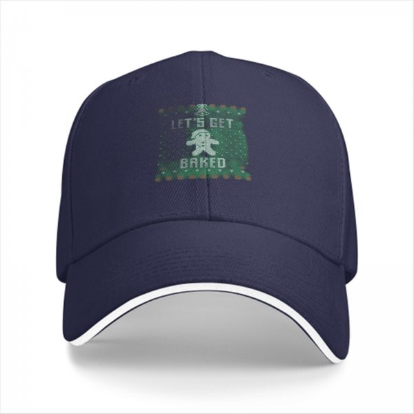 Black Baseball Cap With 'Let's Get Baked' Gingerbread Christmas Print