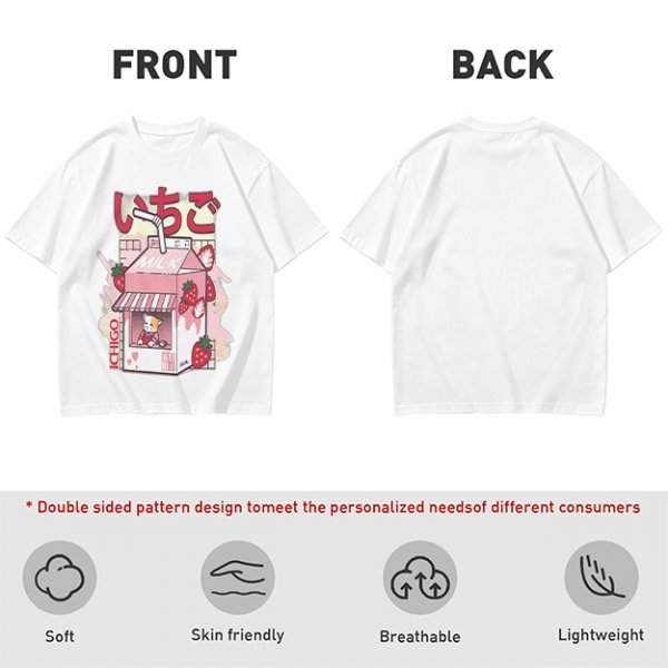 Olive T-Shirt with Strawberry Milk Carton Cat Shop Graphic