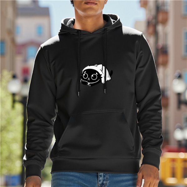 Black hoodie with cute cartoon black cat graphic