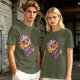 Olive T-Shirt With Scared Viking Cat Graphic Print