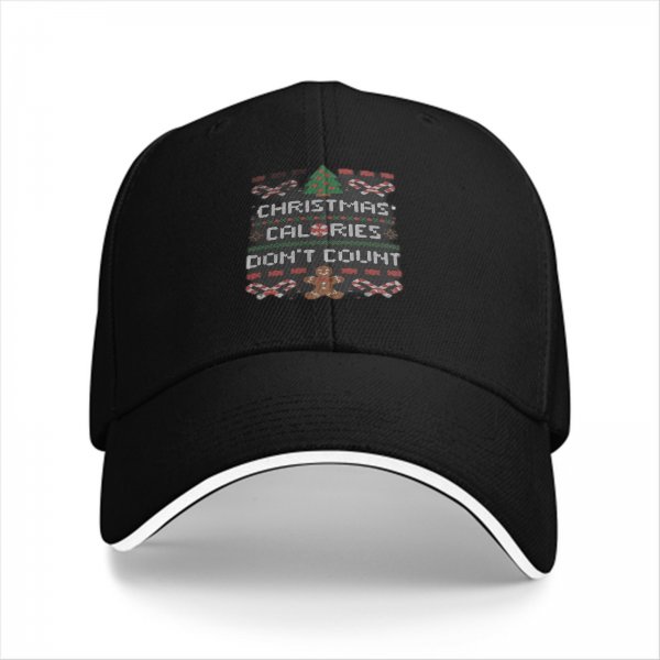 Black Baseball Cap With Christmas Calories Don't Count Festive Print