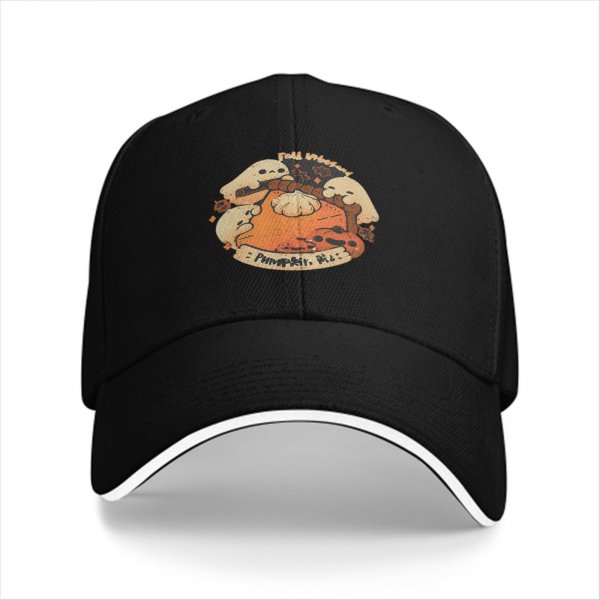 Black baseball cap with cute ghost pumpkin pie fall design