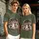 Olive graphic t-shirt with 'Don't Fight Your Demons' cat art
