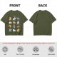 Olive Green T-Shirt With Cute Cat Yoga Pose Illustrations