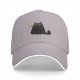 Black baseball cap with surprised cartoon black cat graphic