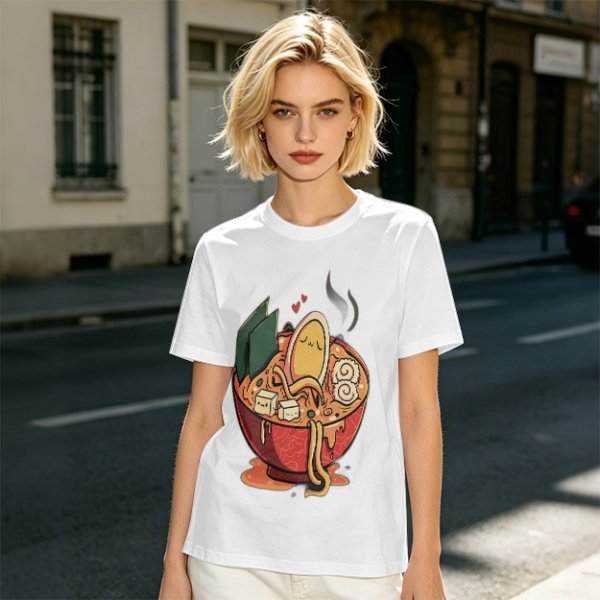 Olive T-Shirt With Cute Ramen Bowl Graphic Print