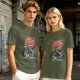 Olive T-Shirt with Japanese Dragon and Sun Graphic Print