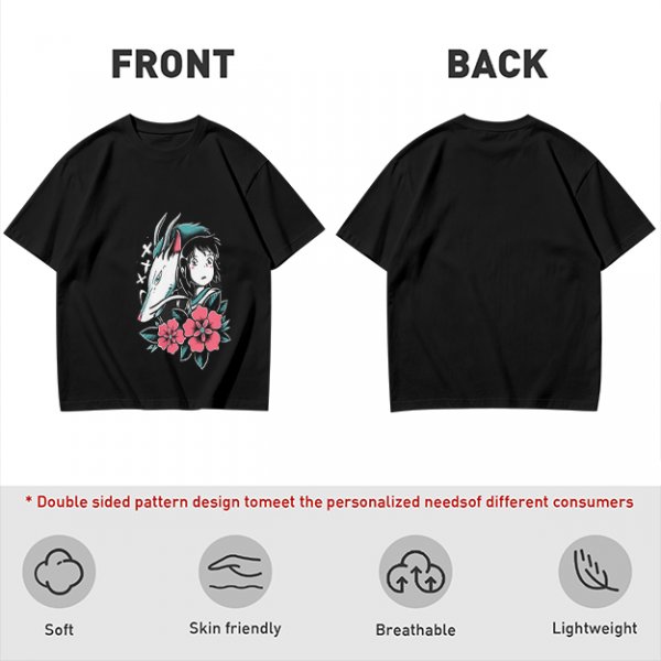 Olive T-shirt with Spirited Away Haku and Chihiro Anime Art Print
