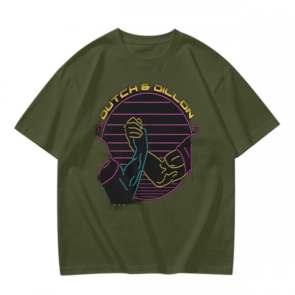 Olive T-Shirt With Dutch & Dillon Arm Wrestling Neon Graphic
