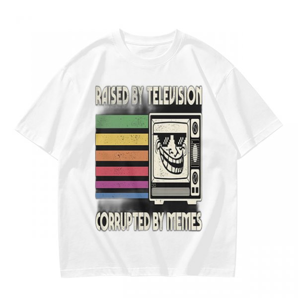Raised by Television Corrupted by Memes Retro Graphic T-Shirt