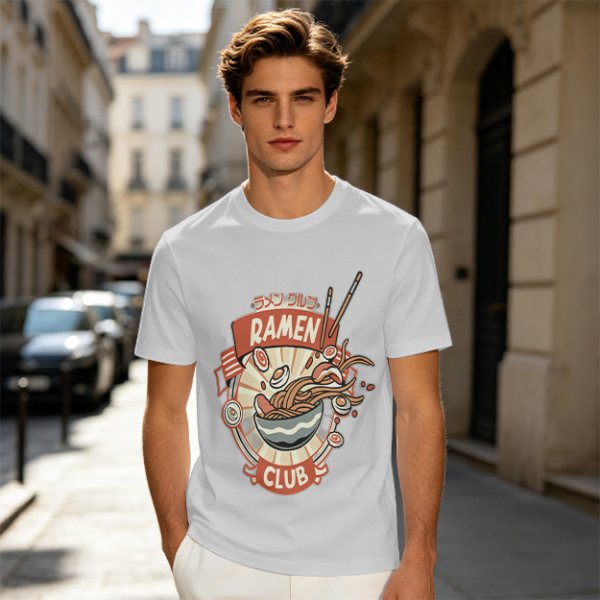 Olive Ramen Club Graphic T-Shirt with Noodle Bowl Art