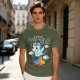 Olive t-shirt with playful unicorn rainbow poop and glitter fart graphic