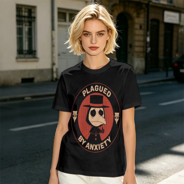 Olive T-Shirt With Plagued By Anxiety Plague Doctor Graphic