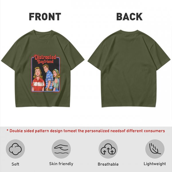 Olive T-Shirt with Distracted Boyfriend Meme Graphic Print