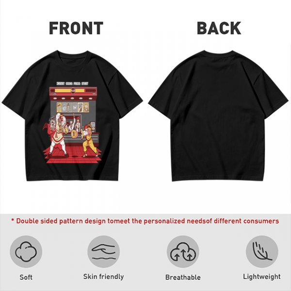 Olive T-shirt with Fast Food Themed Street Fighter Style Fight Artwork