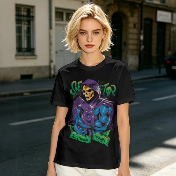 Olive T-shirt with Skeletor Holding Panthor Graphic Print