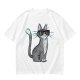 Olive T-Shirt With Cool Gray Cat Wearing Sunglasses Print