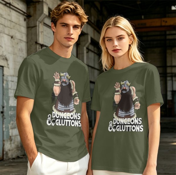 Olive T-Shirt with Dungeons & Gluttons Dwarf Viking Graphic