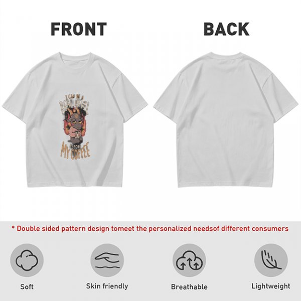 Olive graphic t-shirt with 'I can be a real devil before my coffee' print