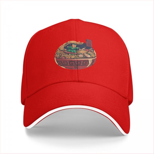 Black Baseball Cap With Ramen Bowl Cat Warrior Artwork