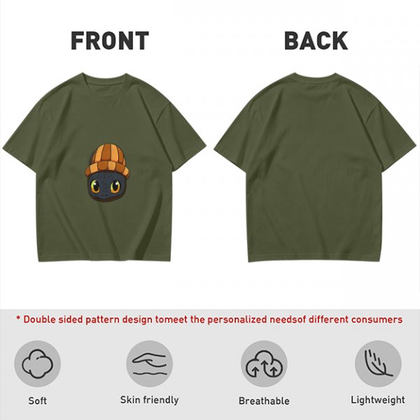 Olive T-Shirt Featuring a Cute Dragon Wearing a Striped Beanie