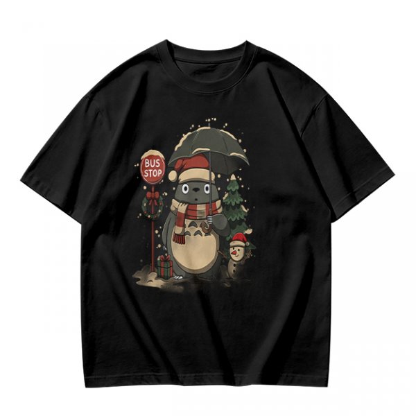 Christmas Totoro at Bus Stop Graphic T-Shirt