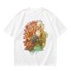 Olive Green T-Shirt with Whimsical Nature Floral and Rock Art Print