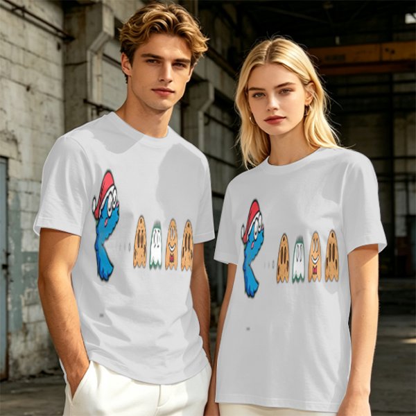 Olive T-Shirt With Blue Monster And Ghost Graphic Print