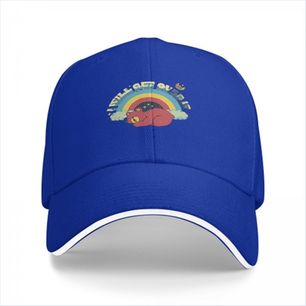 Black baseball cap with sleeping bear rainbow graphic and text