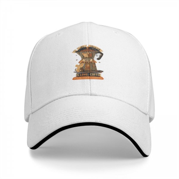 Black baseball cap with coffee and mouse themed graphic design