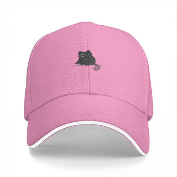 Black Baseball Cap With Minimalist Cat Silhouette Design