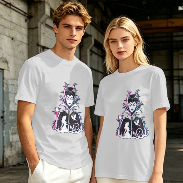 Olive T-shirt with Maleficent Glitch Art Print