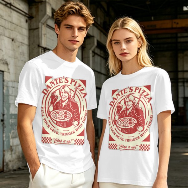 Dante's Pizza Devil Trigger Themed Graphic T-Shirt