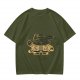 Olive Green T-Shirt With Stylish Cat Graphic Print