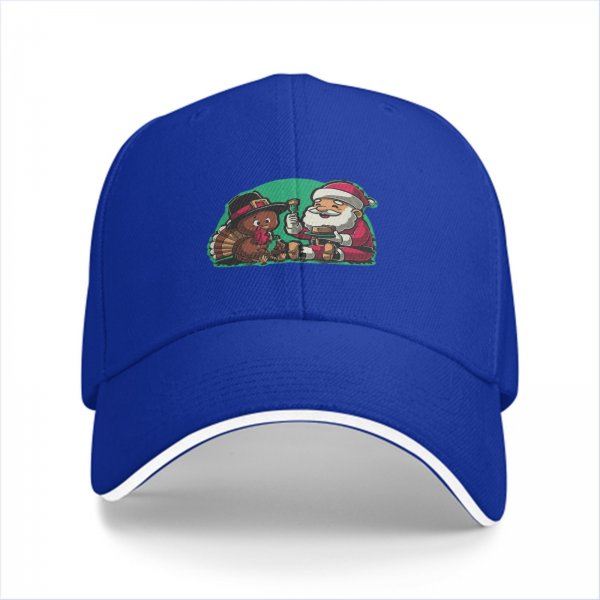 Black baseball cap with Santa and turkey Thanksgiving Christmas design