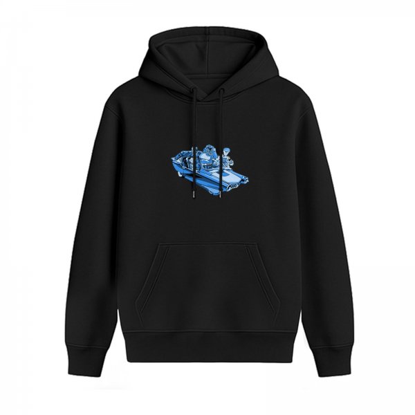 Black Hoodie With Blue Alien Cruiser Graphic Print