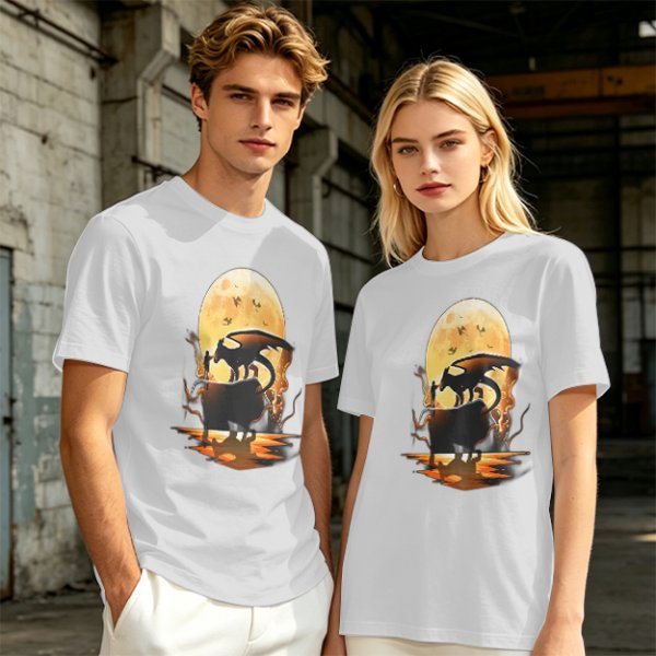 Olive T-Shirt With Dragon Silhouette Full Moon Graphic Print