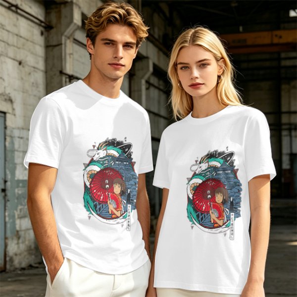 Spirited Away anime graphic olive green short sleeve t-shirt