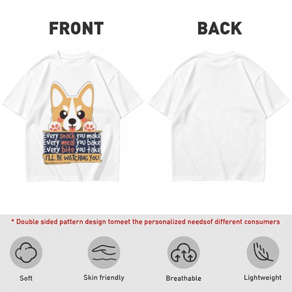 Olive t-shirt with corgi graphic and 'I'll Be Watching You' snack quote