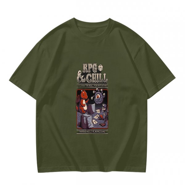 RPG & Chill Monster Graphic Olive T-Shirt