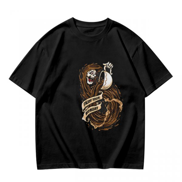 Olive T-Shirt With Grim Reaper Coffee Enjoy Your Monday Print